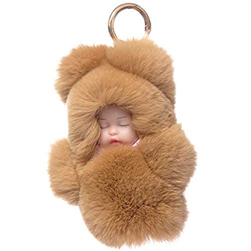 URSFUR Baby Doll Purse Pendant Rabbit Keychain Plush Toy Bag Charm Key Ring - camel