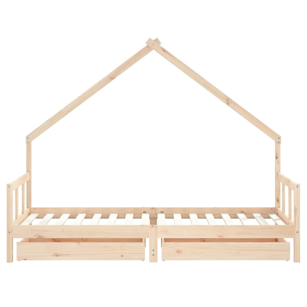 Rama łóżka dziecięcego z litego drewna sosnowego 90x200 cm z szufladami do przechowywania, niskie łóżko pojedyncze dla malucha z solidnymi listwami, nowoczesny design stymulujący kreatywność