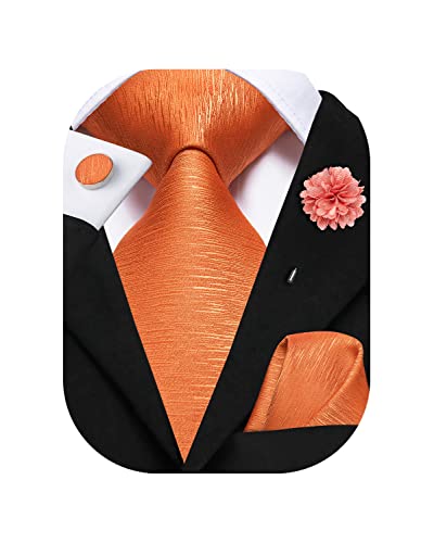 Hi-Tie Klassische Herren-Krawatte, Blume, Anstecknadel, Seide, gewebt, Krawatte, Einstecktuch, Manschettenknöpfe, Rot, Rosa, Gold, Blau, dunkelorange, M Cover