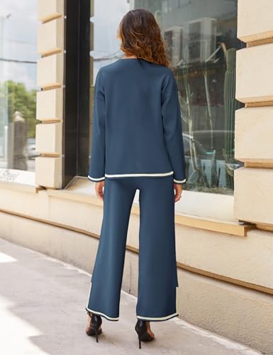 Image of Tanming Women's 2 Piece Outfits Long Sleeve Knit Sweater Top Wide Leg Pants Lounge Sets Tracksuits