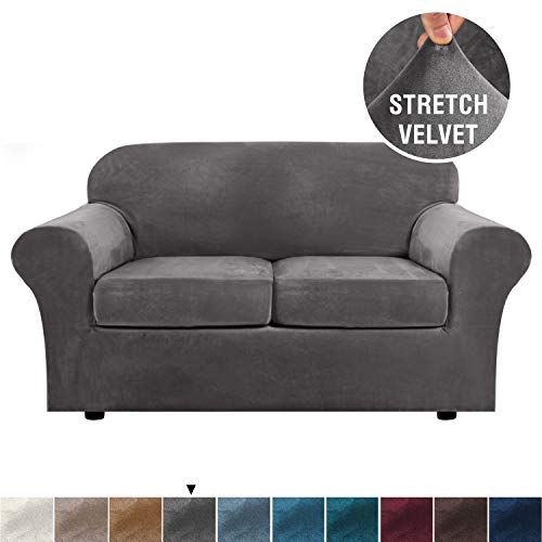 H.VERSAILTEX Real Velvet Plush 3 Piece Stretch Sofa Cover Velvet-Sofa Slipcover Loveseat Cover