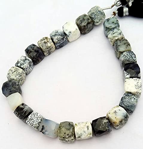 Perles opale dendritique cubes facettés 7-8 mm rang de 8 pouces E1386 - 2
