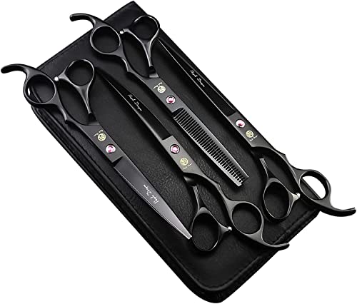 Purple Dragon 4 x Japanese Steel Professional Shears 7" Straight Curved Pointed Shears with Case
