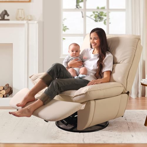 Couchus Rocking Chair Nursery with Power Adjustable, Electric Glider Recliner Nursing Chair for Breastfeeding with USB Port and Storage (Beige)