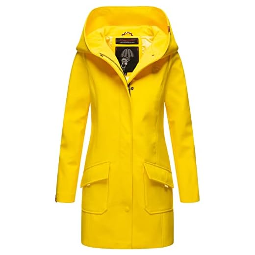 MARIKOO Mjuk skaljacka för kvinnor, lång utomhus, kappa, parkas, vattentät med huva, Mayleen XS-3XL, GUL, M