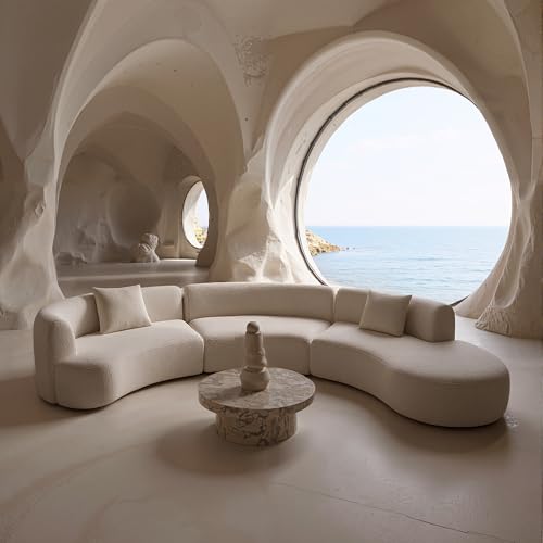 Image of Acanva Formia Boucle Curved Sectional Sofa, 153 inch W Right Hand, White