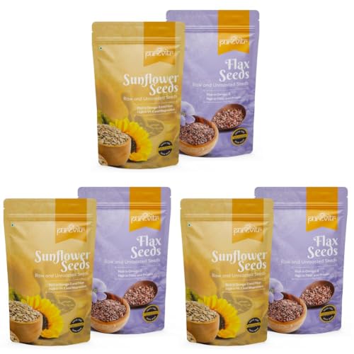 Image of Purevitr Sunflower Seeds & Flax Seeds Combo | 400g (200g Each) | Nutrient-Rich Superfood | High in Omega-3, Fiber & Protein | Raw & Natural (Pack of 3)