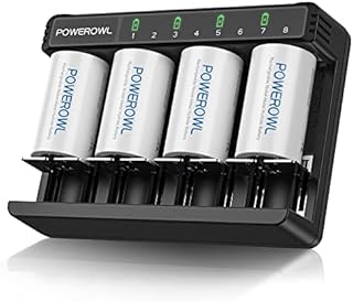 POWEROWL Rechargeable C Batteries with Battery Charger for AA AAA C D Battery, Type C & Micro USB High-Speed Charging, Independent Slot