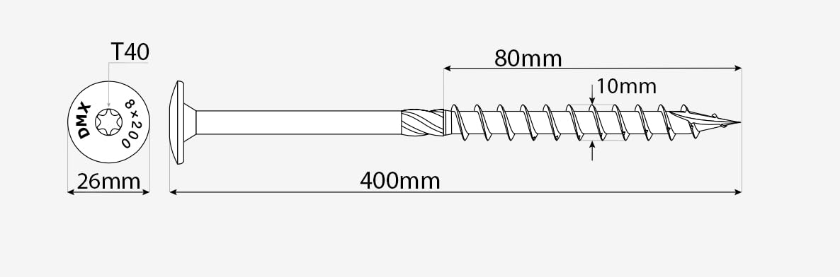 10mm x 400mm (Box of 25) Yellow Hardened Carpenter Screws Wafer Torx Head For Wood Timber Construction Screw High Performance J06-J09A - Image 2