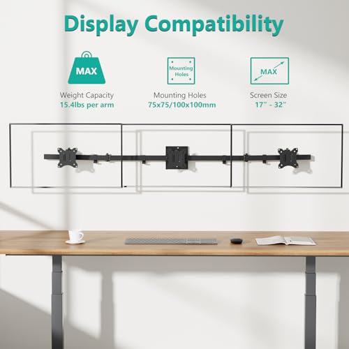 Image of WALI Triple Monitor Wall Mount for 17 to 32 Inch, Computer Monitor Arm for 3 Screens, Swivel Tilt Wall Mount with Mounting Holes 75x75 /100x100mm, Per Arm Holds Up to 15.4lbs (013ARM), Black