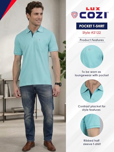 Image of Lux Cozi Men's Half Sleeve Soild Casual Regular Fit T-Shirt with Chest Pocket | Polo Tshirt for Men
