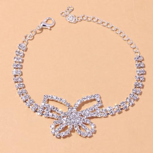 Image of Fesciory Silver Ankle Bracelets for Women, Adjustable Rhinestone Pendant Tennis Anklet, Butterfly Heart Infinite Diamond Summer Beach Foot Chain Jewelry Gifts