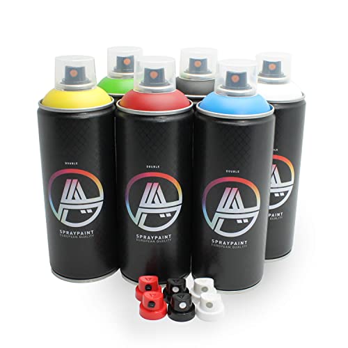 Double A Spraypaint Sprühdosen Set, Paket Grundfarben klein, 6 Spraydosen 400ml + Sprühaufsätze