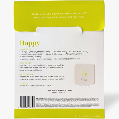 Image of The Patch Remedy Happy Patch | 5-HTP, L-Theanine, Rhodiola, Inositol, B6, Vitamin D3 | 30 Patches