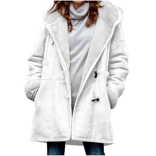 Juniors Faux Jackets Hoodies Trench Outfit for Women Long Sleeve Christmas Warm Fuzzy Hooded Plain Fall Winter 2025