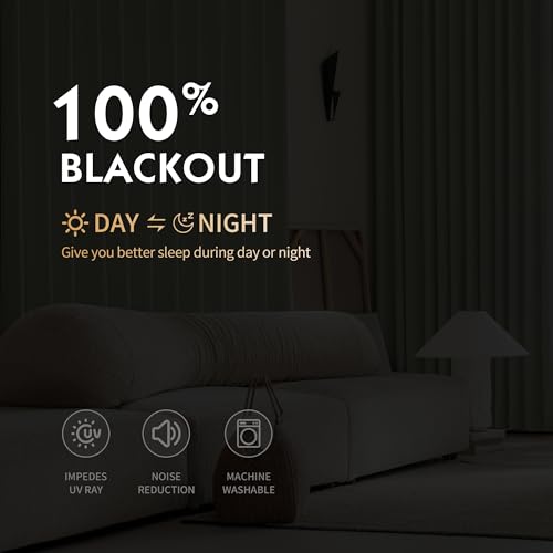 Image of FMFUNCTEX 100% Blackout Curtains for Bedroom, Sage Green Geometric Weave Curtains 54 Inch Length Textured Thermal Insulated Curtains for Living Room, Black Out Drapery Grommet 2 Panels