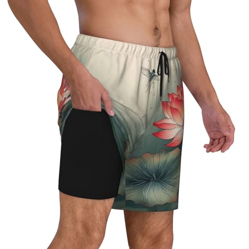 Men's Swim Trunks Quick Dry Board Shorts Flower and Dragonfly Beach Shorts with Pocket Bathing Suits for Men2