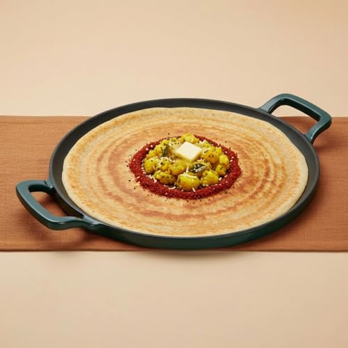 Image of Ember Cookware TitaniumClad Enamel Cast Iron Tawa for Dosa 30 cm | 10-Year Warranty | Rust-Proof Cast Iron Tawa for Roti & Dosa | Non Stick Dosa Tawa | Heavy Duty Induction Cookware | Teal