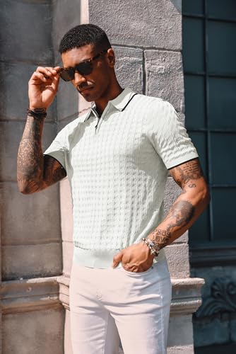 PJ PAUL JONES Men's Knit Polo Shirts Short Sleeve Quarter Zip Polo Shirt4