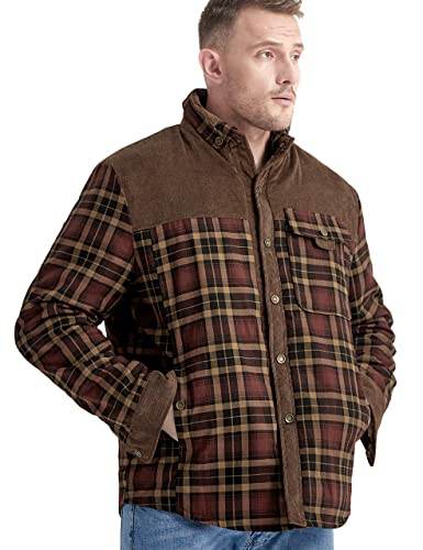 Flygo Men's Outdoor Casual Vintage Fleece Sherpa Lined Flannel Plaid Shirt Jacket(Coffee-M) #TOP2