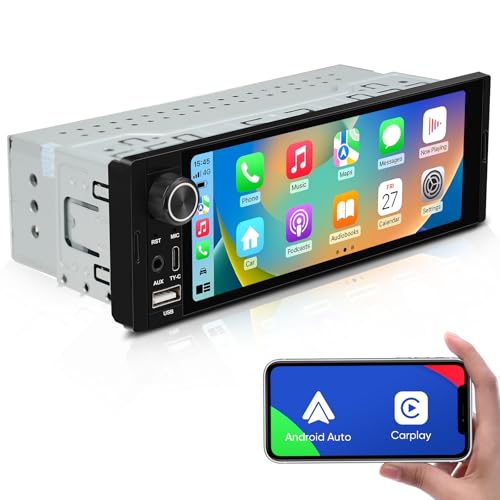 6.36-Inch Single Din Touchscreen Car Stereo - Linux System Single Din Wired/Wireless Carplay Android Auto,1080P HD GPS Navigation Handsfree Calling, SWC/FM/BT - image 1