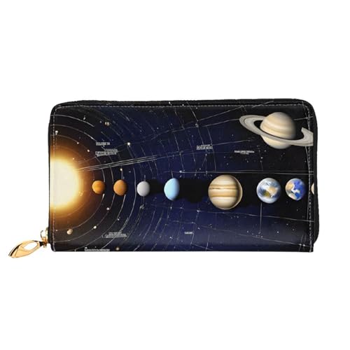 (Exploring the Solar System) Faux Leather Wallet Long Clutch Zipper Purse Card Holder Travel Coins Cash Organizer Phone Pocket 7.48 x 4.13 x 0.9 inches