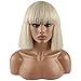 WeKen Fashion Wig Women's Short Bob Kinky Straight Full Bangs Synthetic Hairpieces Blonde