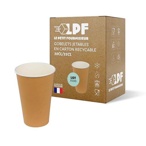 LPF LE PETIT FOURNISSEUR - Lot de 500 Gobelets jetables en Carton Kraft 30-35cl - Gobelets café, thé, boissons chaudes et froides - Résistant à la chaleur - Couleur Brun