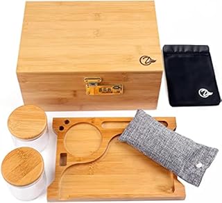 OZCHIN Large Bamboo Storage Box with Lock - Decorative box for Home Locking Bamboo Box with Glass Jar, Tray