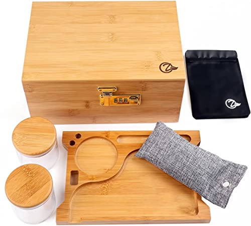 Große Bambusbox mit Zahlenschloss, dekorative Box für Zuhause, abschließbar, Bambusbox, Set mit Glasbehälter, tolles Geschenk (L) Cover