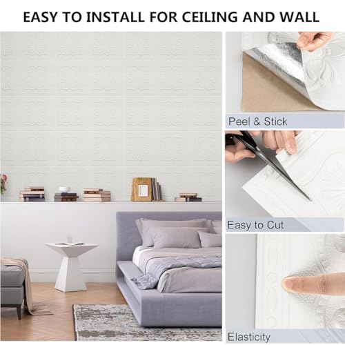 Dalles de plafond en mousse 3D adhésives brique blanche x10 - 5