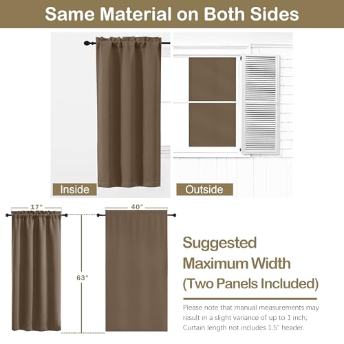 Image of Brown Blackout Curtains for Bedroom 63 Inch Length 2 Panels, Protect Privacy Thermal Insulated Solid Curtains for Bedroom, Dual Rod Pocket Window Treatment Blackout Drapes, 2x40Wx63L Inches