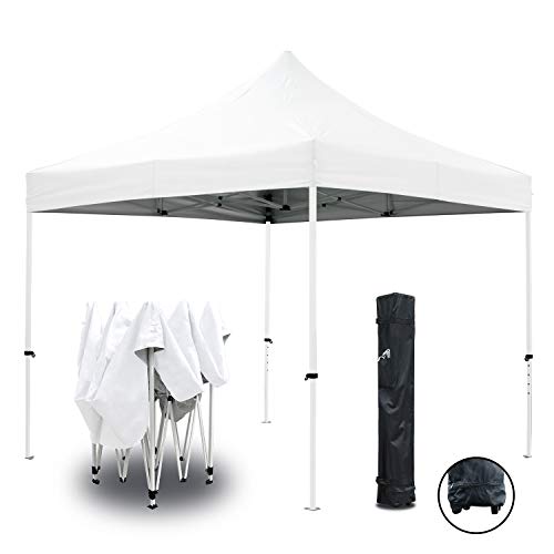 GREADEN Tente Pliante Blanche 3x3m ECO Tube 25mm en Acier Bâche 220g/m² Enduit PVC 100% ÉTANCHE Pavillon Jardin Tonnelle réception, Sac de Transport