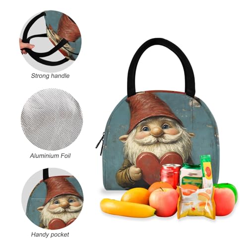 Gnome Valentines Print Backpack Set with Lunch Bag, Large Capacity Travel Backpacks and Lunch Box Insulated for Commute Hiking Picnic4