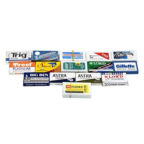 Double Edge Safety Razor Blade Variety Pack, 100 Blades, 15 Varieties