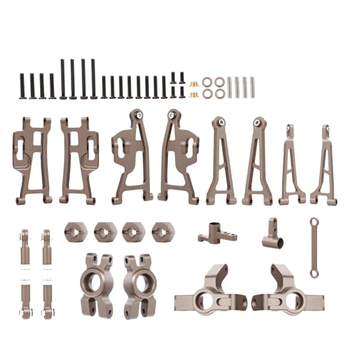 NMNRC 6061 Aluminum Steering Bellcrank Blocks Front Rear Hub Carrier Suspension Arm Kit for 1/14 14209 14210 H14BM Series Rc Car Upgrades Part Gray