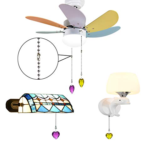 Image of 2Pcs Crystal Ceiling Fan Pull Chain Extender with Connector, 12 inch | K9 Crystal Glass, Not Acrylic, Heart Prism, Cut-To-Length Adjustable, Snap-On Connector For Fan, Light, Lamp (Yellow+Purple)