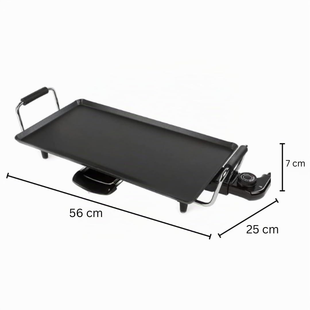 Trendi® Parrilla eléctrica Teppanyaki con 8 espátulas de madera, control de temperatura ajustable, parrilla eléctrica para barbacoa, placa caliente antiadherente, bandeja de goteo de aceite