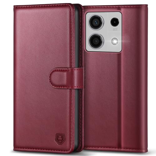 Etui Redmi Note 13 5G avec fentes cartes et béquille housse à clapet rouge