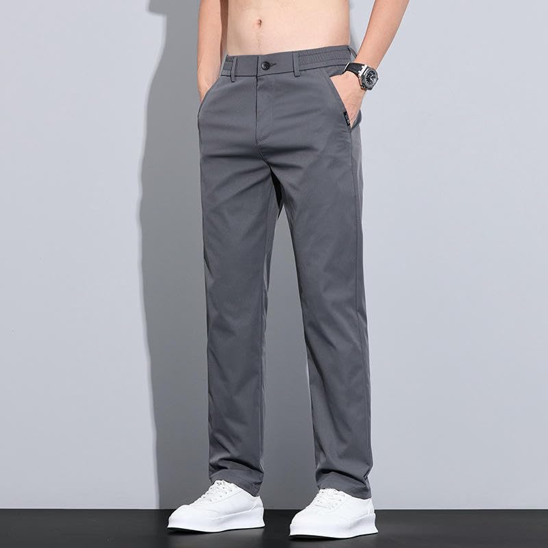 Men's Summer Thin Ice Silk Breathable Slim Straight Versatile Business Casual Pants4