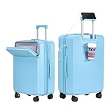 [Yuweijie] スーツケース 拡張型 機内持ち込み ストッパー付き フロントオープン キャリーケース sサイズ 2泊3日 軽量 大容量 多機能 トップポケット ファスナー パソコンケース キャリーバッグ USB カップホルダー付き 携帯スタンド 頑丈 TSAロック 360度回転ブレーキ機能 修学 トラベル 出張 38リットル 水色