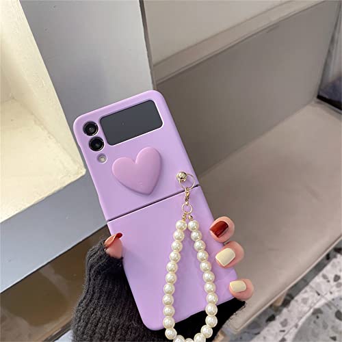 Coque de luxe pour Samsung Z Flip 3 finition violet macaron et perles d'amour