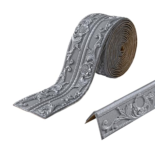 KAHCOP Bordüre Selbstklebend, Wandbordüre 5m x 10cm x 8mm, Rokoko-Stil Zierleisten, Wasserdicht 3D Tapetenbordüre für Flur, Decke, Ecke, Linie (Silber)