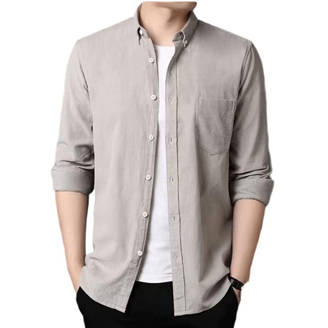 FORUI Men's Corduroy Shirt Casual Long Sleeve Button Down Lightweight Shirts for Men with Chest Pocket
