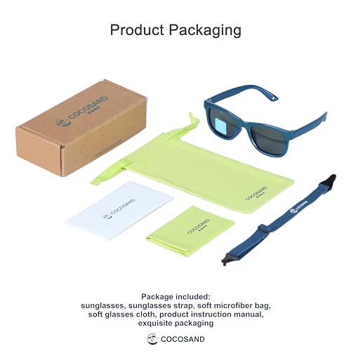 COCOSAND Óculos de sol para bebês com alça polarizada quadrada flexível UV400 para bebês meninos men