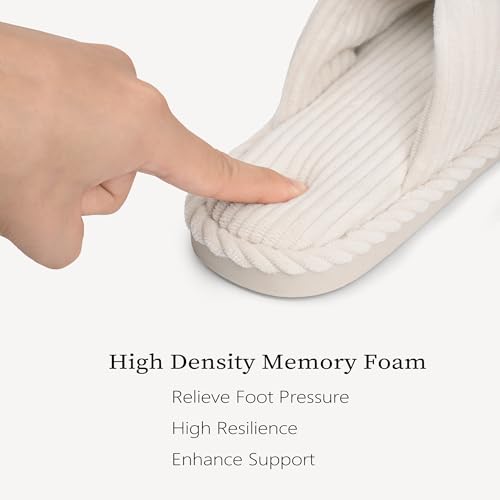 Image of IPSAE House Slippers for Woman Memory Foam Open Toe Slippers Corduroy Cross Bow Womens Slipper Slides Comfy Indoor Bedroom Slip On Shoes