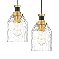 zeyu 2 Pack Modern Kitchen Pendant Lighting Over Island, Hanging Light Fixture for Dining Room, Water Ripple Glass Shade, Black and Gold Finish, ZG33M1L-2L BK+BG-WG