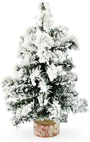 AuldHome Mini Christmas Trees (3-Pack, 8-Inch, Flocked); Canadian Pine Greenery Tabletop Holiday Decor