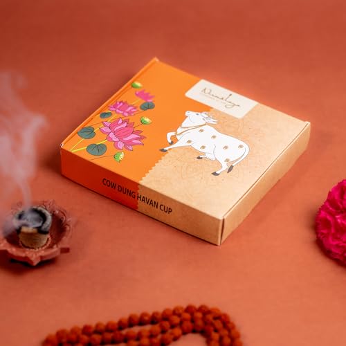 Image of Nirmalaya Premium Organic Havan Cups Variety Pack 60 pcs | Desi Cow Dung, Rooh Gulab, Sambrani, Kesar Sandalwood Dhoop Cups for Pooja | Includes Diyas Stands | Havan Samagri Offering