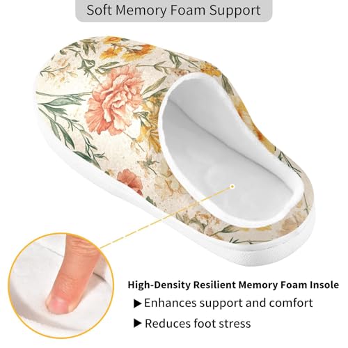 JUNZAN Fall Flowers Carnation Daffodil Rose Gold Mens Home Cotton Slipper Washable Memory Foam Guest Slippers for Bedroom Birthday Presents 6-72